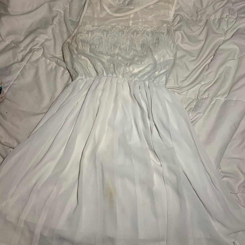 White skater style dress with mesh and crotchet